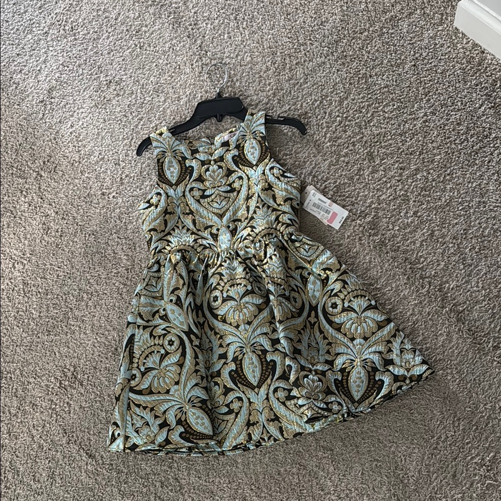 Blue and Green Sleeveless A-line Dress
